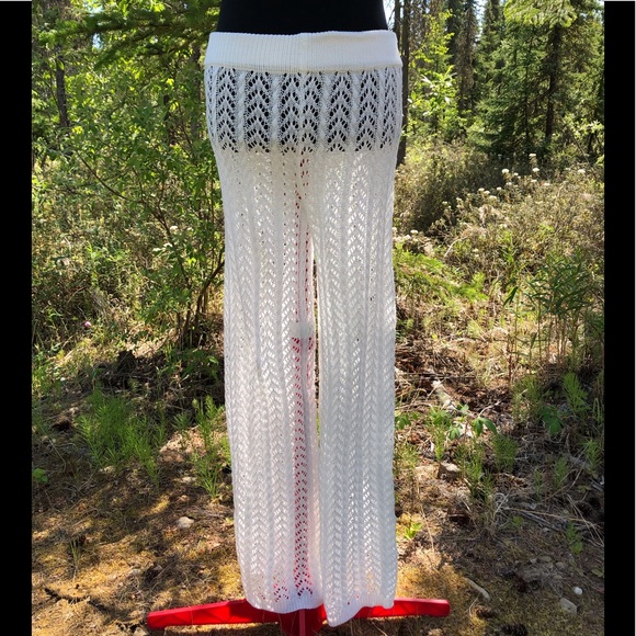 NEW White Stretch Knit Pant Crop Top Set Summer Loungewear Beach One Size XS/S - Picture 6 of 12